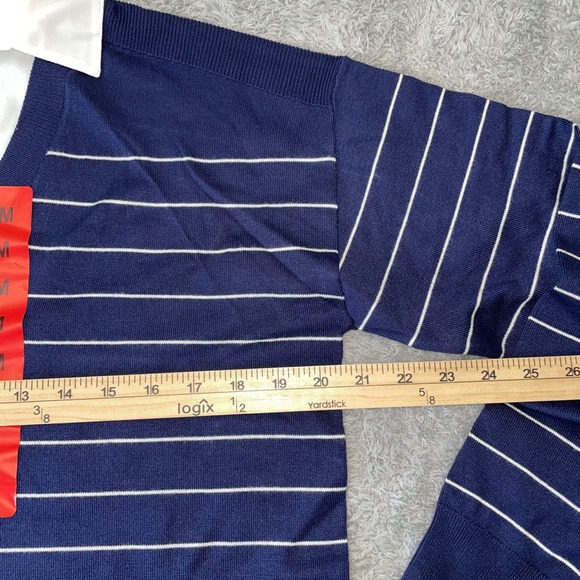 Hilary Radley Womens‎ Medium M Striped V Neck Pullover Sweater Shirt Collar - Picture 6 of 13